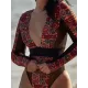 Ethnic Printed Split-Joint See-Through V-Neck One-Piece Wetsuit Ethnic Printed Split-Joint See-Through V-Neck One-Piece Wetsuit