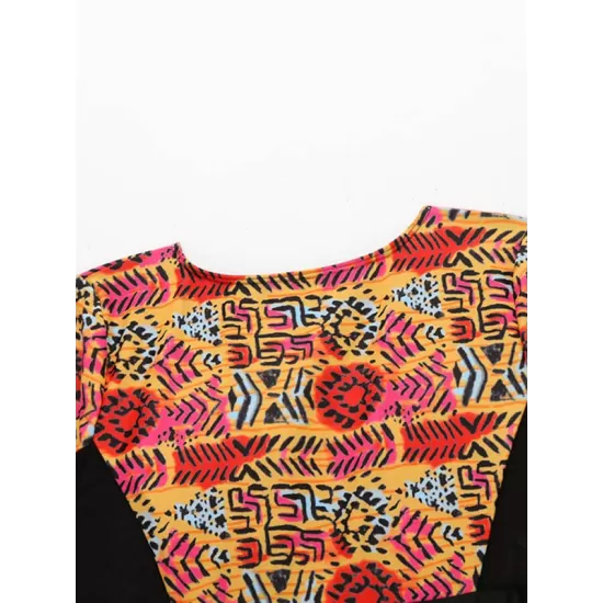 Ethnic Printed Split-Joint See-Through V-Neck One-Piece Wetsuit Ethnic Printed Split-Joint See-Through V-Neck One-Piece Wetsuit