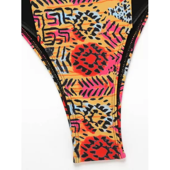 Ethnic Printed Split-Joint See-Through V-Neck One-Piece Wetsuit Ethnic Printed Split-Joint See-Through V-Neck One-Piece Wetsuit