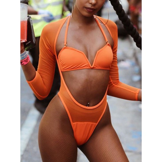 Fashion Style Split-Joint Solid Color Long Sleeve Split Wetsuit Fashion Style Split-Joint Solid Color Long Sleeve Split Wetsuit