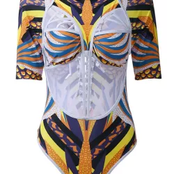 African Totem Print Split-Joint Hollow One-Piece Swimwear