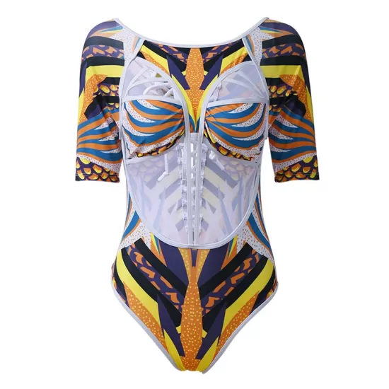 African Totem Print Split-Joint Hollow One-Piece Swimwear African Totem Print Split-Joint Hollow One-Piece Swimwear