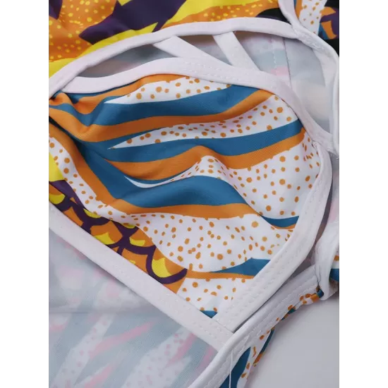 African Totem Print Split-Joint Hollow One-Piece Swimwear African Totem Print Split-Joint Hollow One-Piece Swimwear