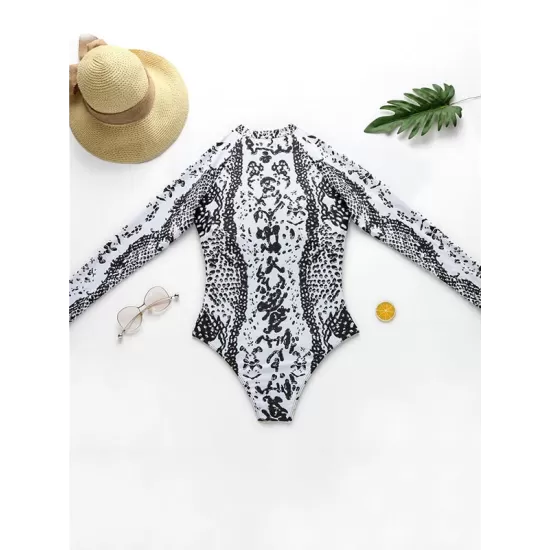 Animal Print High-Neck Zipper Long Sleeve One-Piece Wetsuit Animal Print High-Neck Zipper Long Sleeve One-Piece Wetsuit