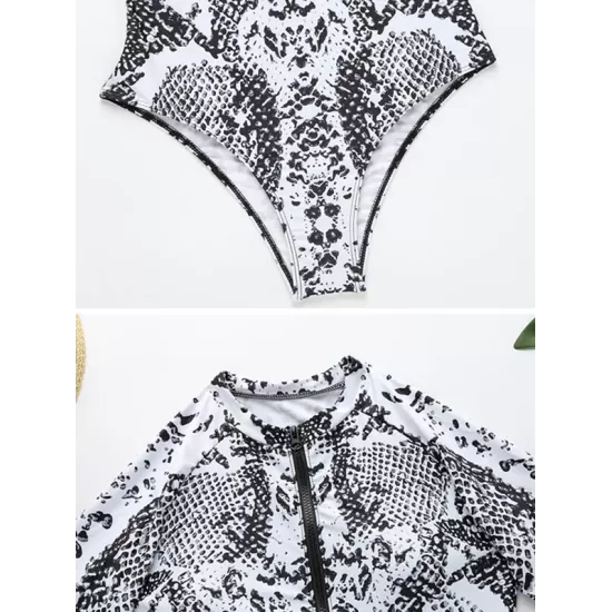 Animal Print High-Neck Zipper Long Sleeve One-Piece Wetsuit Animal Print High-Neck Zipper Long Sleeve One-Piece Wetsuit