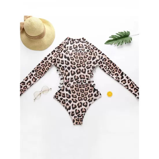 Animal Print High-Neck Zipper Long Sleeve One-Piece Wetsuit Animal Print High-Neck Zipper Long Sleeve One-Piece Wetsuit