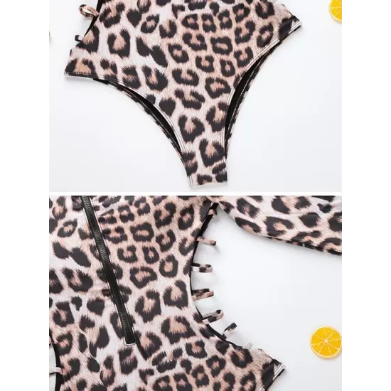 Animal Print High-Neck Zipper Long Sleeve One-Piece Wetsuit Animal Print High-Neck Zipper Long Sleeve One-Piece Wetsuit