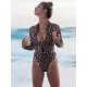 Animal Print High-Neck Zipper Long Sleeve One-Piece Wetsuit Animal Print High-Neck Zipper Long Sleeve One-Piece Wetsuit