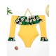 Floral-Print Split-Joint Falbala Off-The-Shoulder Long Sleeve One-Piece Wetsuit Floral-Print Split-Joint Falbala Off-The-Shoulder Long Sleeve One-Piece Wetsuit