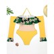 Floral-Print Split-Joint Falbala Off-The-Shoulder Long Sleeve One-Piece Wetsuit Floral-Print Split-Joint Falbala Off-The-Shoulder Long Sleeve One-Piece Wetsuit