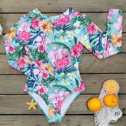 Long Sleeve Floral-Print Backless Wetsuit