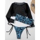 Floral-Print Bandeau Tie Side Long Sleeve Cover-Ups Swimwear Floral-Print Bandeau Tie Side Long Sleeve Cover-Ups Swimwear