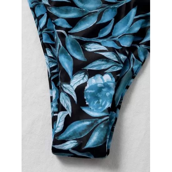 Floral-Print Bandeau Tie Side Long Sleeve Cover-Ups Swimwear Floral-Print Bandeau Tie Side Long Sleeve Cover-Ups Swimwear