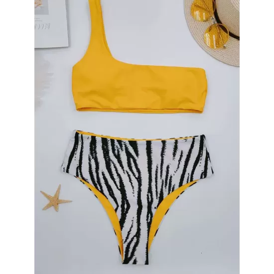Long Sleeve Cover-Up Top One-Shoulder Bandeau High-Waisted Bikini Swimwear Long Sleeve Cover-Up Top One-Shoulder Bandeau High-Waisted Bikini Swimwear