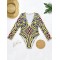 Long Sleeve Deep V-Neck Floral One-Piece Swimwear