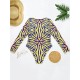 Long Sleeve Deep V-Neck Floral One-Piece Swimwear Long Sleeve Deep V-Neck Floral One-Piece Swimwear