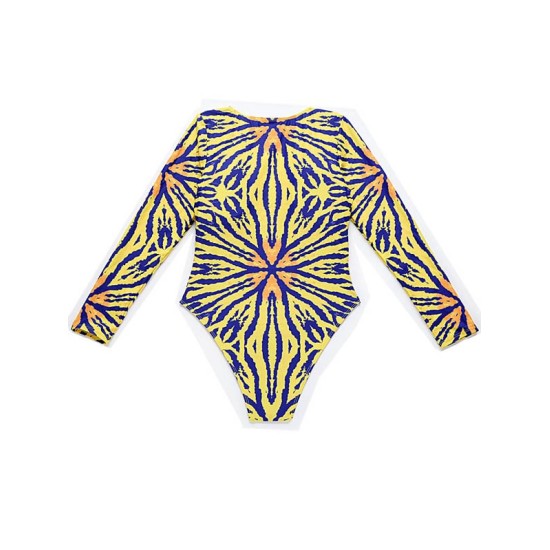 Long Sleeve Deep V-Neck Floral One-Piece Swimwear Long Sleeve Deep V-Neck Floral One-Piece Swimwear