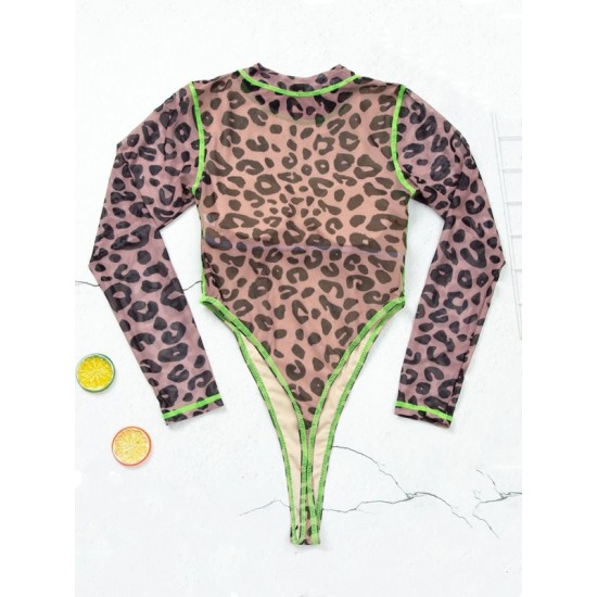 Long Sleeve Leopard Print Sexy One-Piece Swimwear Long Sleeve Leopard Print Sexy One-Piece Swimwear