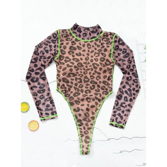 Long Sleeve Leopard Print Sexy One-Piece Swimwear Long Sleeve Leopard Print Sexy One-Piece Swimwear