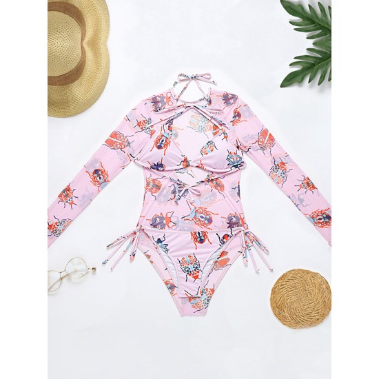 Long Sleeve Floral Mesh Three Pieces Bikini Swimwear Long Sleeve Floral Mesh Three Pieces Bikini Swimwear