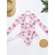 Long Sleeve Floral Mesh Three Pieces Bikini Swimwear Long Sleeve Floral Mesh Three Pieces Bikini Swimwear