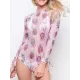 Long Sleeve Floral Mesh Three Pieces Bikini Swimwear Long Sleeve Floral Mesh Three Pieces Bikini Swimwear