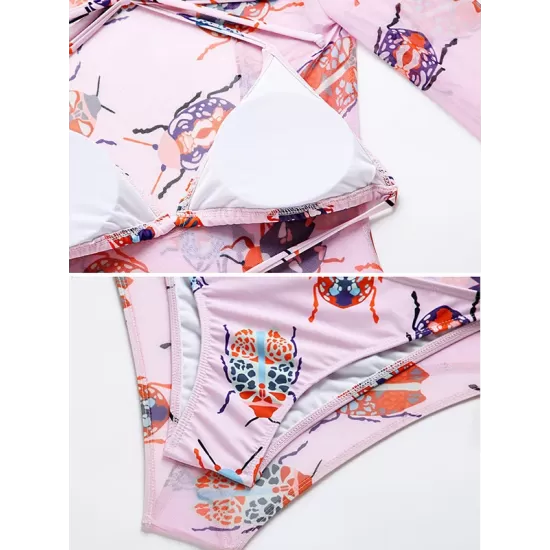 Long Sleeve Floral Mesh Three Pieces Bikini Swimwear Long Sleeve Floral Mesh Three Pieces Bikini Swimwear