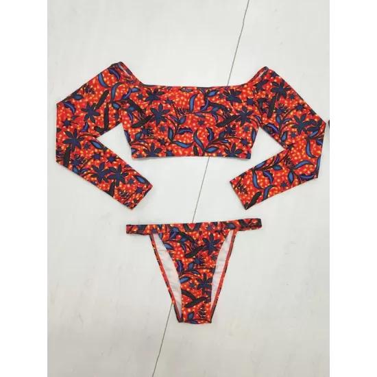 Floral Print Long Sleeve Off-The-Shoulder Brazilian Wetsuit Floral Print Long Sleeve Off-The-Shoulder Brazilian Wetsuit