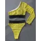 One-Shoulder Long Sleeve Snake-Print Split Bikini Swimsuit One-Shoulder Long Sleeve Snake-Print Split Bikini Swimsuit