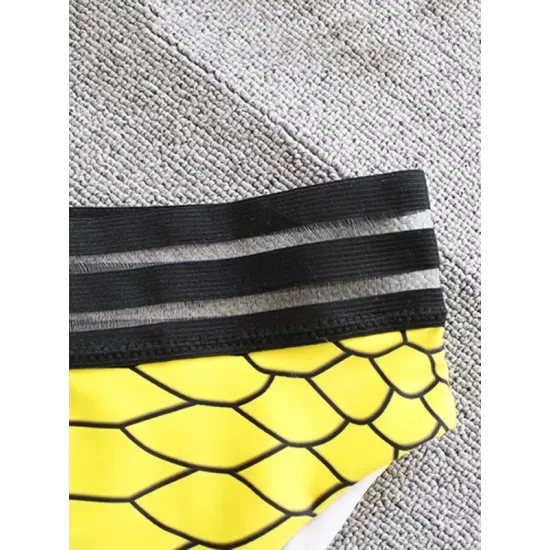 One-Shoulder Long Sleeve Snake-Print Split Bikini Swimsuit One-Shoulder Long Sleeve Snake-Print Split Bikini Swimsuit