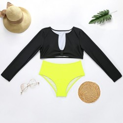 Solid Color Long Sleeve High-Waisted Simple Wetsuit