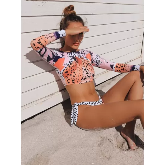 Floral Print Long Sleeve Tie Side Tight Wetsuit Floral Print Long Sleeve Tie Side Tight Wetsuit