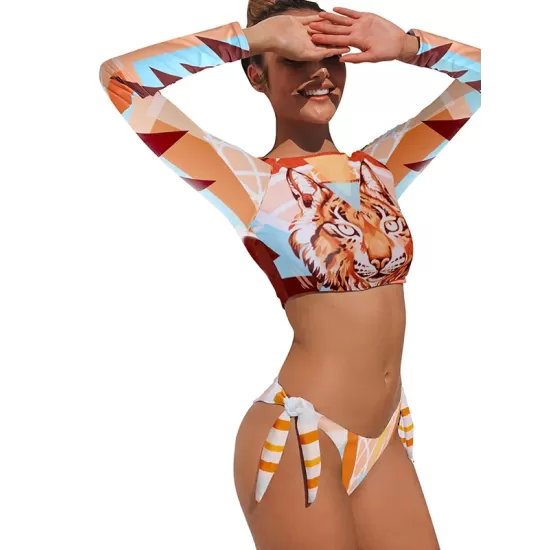 Floral Print Long Sleeve Tie Side Tight Wetsuit Floral Print Long Sleeve Tie Side Tight Wetsuit