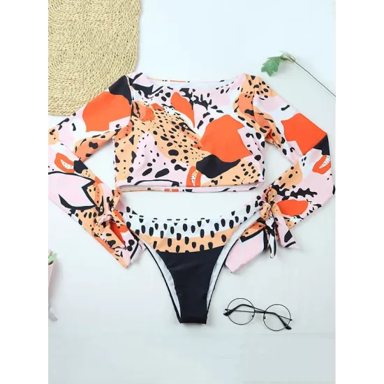 Floral Print Long Sleeve Tie Side Tight Wetsuit Floral Print Long Sleeve Tie Side Tight Wetsuit
