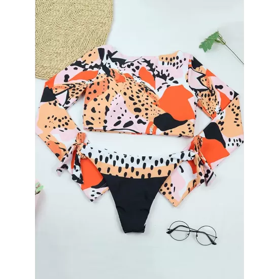 Floral Print Long Sleeve Tie Side Tight Wetsuit Floral Print Long Sleeve Tie Side Tight Wetsuit