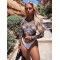 Wetsuit Long Sleeve Floral Print Mesh Split Bikini Swimsuit