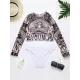 Wetsuit Long Sleeve Floral Print Mesh Split Bikini Swimsuit Wetsuit Long Sleeve Floral Print Mesh Split Bikini Swimsuit