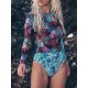 Wetsuit Floral Long Sleeve Zipper One-Piece Swimwear Wetsuit Floral Long Sleeve Zipper One-Piece Swimwear