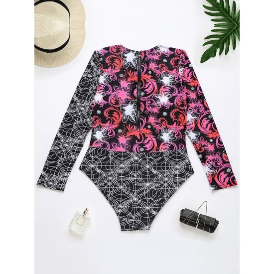 Wetsuit Floral Long Sleeve Zipper One-Piece Swimwear Wetsuit Floral Long Sleeve Zipper One-Piece Swimwear