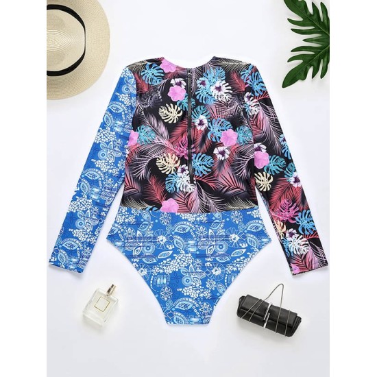 Wetsuit Floral Long Sleeve Zipper One-Piece Swimwear Wetsuit Floral Long Sleeve Zipper One-Piece Swimwear