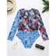 Wetsuit Floral Long Sleeve Zipper One-Piece Swimwear Wetsuit Floral Long Sleeve Zipper One-Piece Swimwear