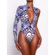 Stripe Print One-Shoulder Long Sleeve Zipper One-Piece Swimwear Stripe Print One-Shoulder Long Sleeve Zipper One-Piece Swimwear