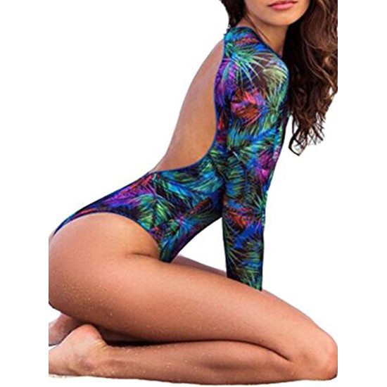 Sexy One-Piece Swimwear Backless Floral Long Sleeve Rash Guards Sexy One-Piece Swimwear Backless Floral Long Sleeve Rash Guards