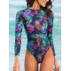 Sexy One-Piece Swimwear Backless Floral Long Sleeve Rash Guards Sexy One-Piece Swimwear Backless Floral Long Sleeve Rash Guards