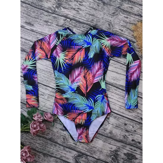 Sexy One-Piece Swimwear Backless Floral Long Sleeve Rash Guards Sexy One-Piece Swimwear Backless Floral Long Sleeve Rash Guards