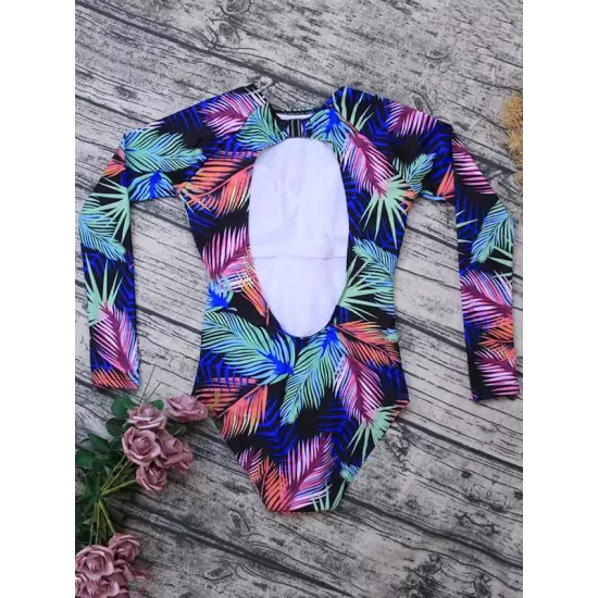 Sexy One-Piece Swimwear Backless Floral Long Sleeve Rash Guards Sexy One-Piece Swimwear Backless Floral Long Sleeve Rash Guards