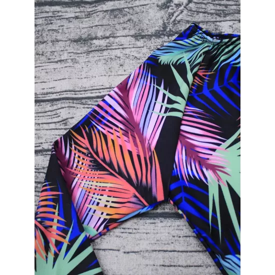 Sexy One-Piece Swimwear Backless Floral Long Sleeve Rash Guards Sexy One-Piece Swimwear Backless Floral Long Sleeve Rash Guards