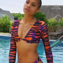 V-Neck Long Sleeve Striped Bralette Brazilian Split Bikini Swimwear