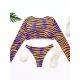 V-Neck Long Sleeve Striped Bralette Brazilian Split Bikini Swimwear V-Neck Long Sleeve Striped Bralette Brazilian Split Bikini Swimwear