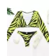 V-Neck Long Sleeve Striped Bralette Brazilian Split Bikini Swimwear V-Neck Long Sleeve Striped Bralette Brazilian Split Bikini Swimwear